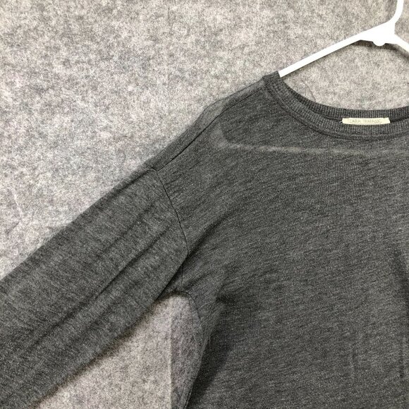 Zara Lightweight Sweater Womens S Gray Thin Knit Crewneck Elbow Patch Relaxed - Picture 5 of 12